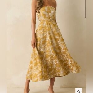 Yellow Floral Belted Midi Dress - Women